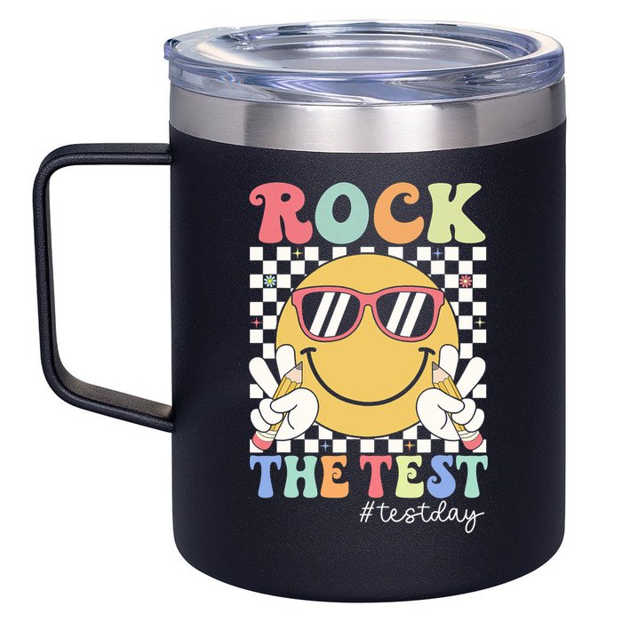 Test Day Rock The Test Motivational Teacher Testing Day  12oz Stainless Steel Coffee Mug