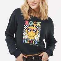 Test Day Rock The Test Motivational Teacher Testing Day  Cropped Pullover Crew