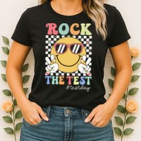 Test Day Rock The Test Motivational Teacher Testing Day  Womens T-Shirt