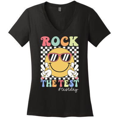 Test Day Rock The Test Motivational Teacher Testing Day  Women's V-Neck T-Shirt