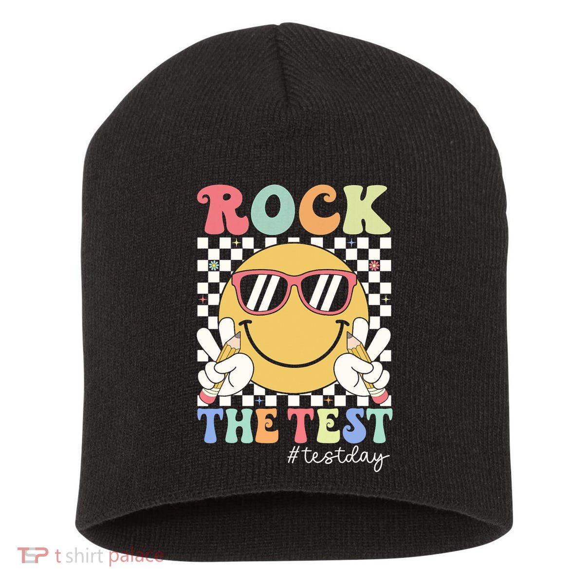 Test Day Rock The Test Motivational Teacher Testing Day  Short Acrylic Beanie