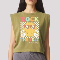 Test Day Rock The Test Motivational Teacher Testing Day  Garment-Dyed Women's Muscle Tee