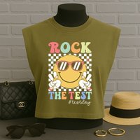 Test Day Rock The Test Motivational Teacher Testing Day  Garment-Dyed Women's Muscle Tee