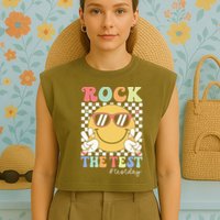 Test Day Rock The Test Motivational Teacher Testing Day  Garment-Dyed Women's Muscle Tee