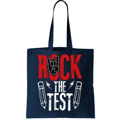 Test Day Rock The Funny Metal Teacher Student Testing Exam Tote Bag