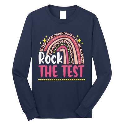 Test Day Rock The Test Teacher Testing Day Rainbow Leopard Long Sleeve Shirt