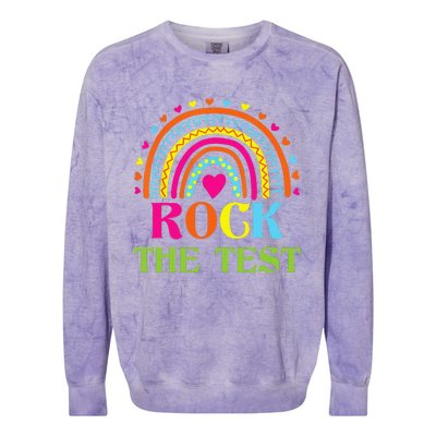 Test Day Rock The Test Teacher Testing Day Rainbow Teacher Colorblast Crewneck Sweatshirt