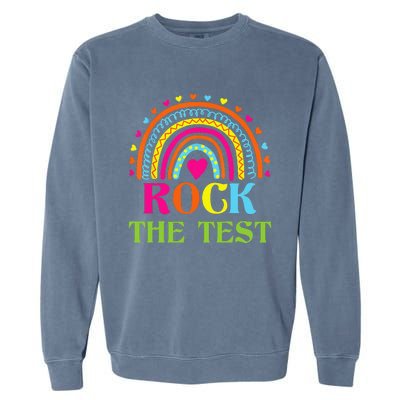 Test Day Rock The Test Teacher Testing Day Rainbow Teacher Garment-Dyed Sweatshirt