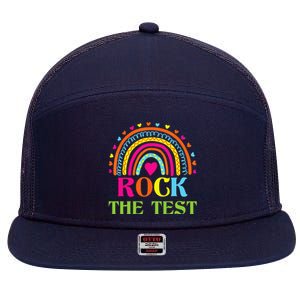 Test Day Rock The Test Teacher Testing Day Rainbow Teacher 7 Panel Mesh Trucker Snapback Hat