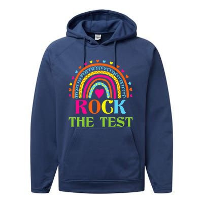 Test Day Rock The Test Teacher Testing Day Rainbow Teacher Performance Fleece Hoodie