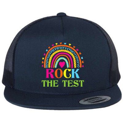 Test Day Rock The Test Teacher Testing Day Rainbow Teacher Flat Bill Trucker Hat