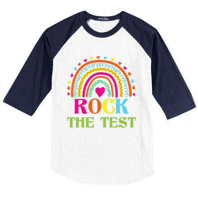 Test Day Rock The Test Teacher Testing Day Rainbow Teacher Baseball Sleeve Shirt