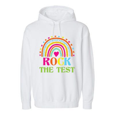 Test Day Rock The Test Teacher Testing Day Rainbow Teacher Garment-Dyed Fleece Hoodie