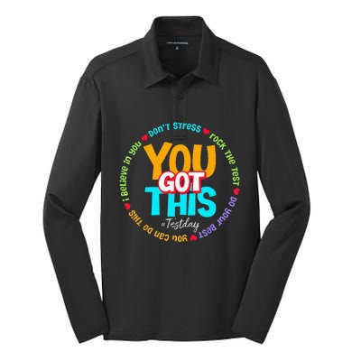 Test Day Rock The Test Teacher Testing Day You Got This Silk Touch Performance Long Sleeve Polo