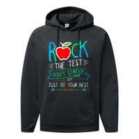 Test Day Rock The Test Teacher Testing Day Rainbow Teacher Performance Fleece Hoodie