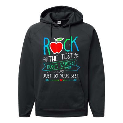 Test Day Rock The Test Teacher Testing Day Rainbow Teacher Performance Fleece Hoodie