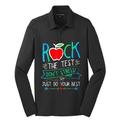 Test Day Rock The Test Teacher Testing Day Rainbow Teacher Silk Touch Performance Long Sleeve Polo