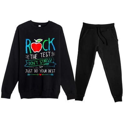 Test Day Rock The Test Teacher Testing Day Rainbow Teacher Premium Crewneck Sweatsuit Set