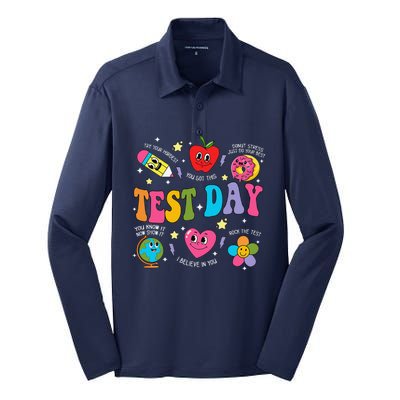 Test Day Rock The Test Testing Day Motivational Teacher Silk Touch Performance Long Sleeve Polo