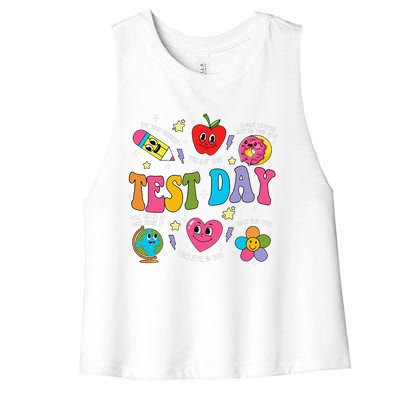 Test Day Rock The Test Testing Day Motivational Teacher Women's Racerback Cropped Tank