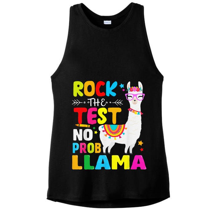 Testing Day Rock The Test Teaching No Prob Llama Teacher Ladies PosiCharge Tri-Blend Wicking Tank
