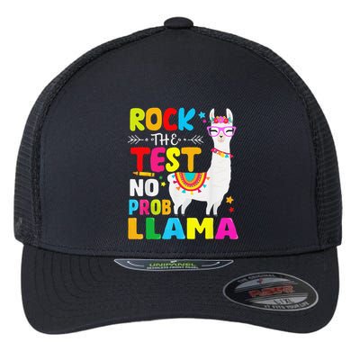 Testing Day Rock The Test Teaching No Prob Llama Teacher Flexfit Unipanel Trucker Cap