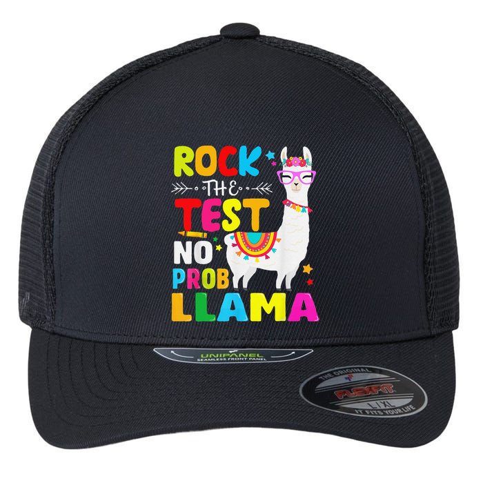 Testing Day Rock The Test Teaching No Prob Llama Teacher Flexfit Unipanel Trucker Cap