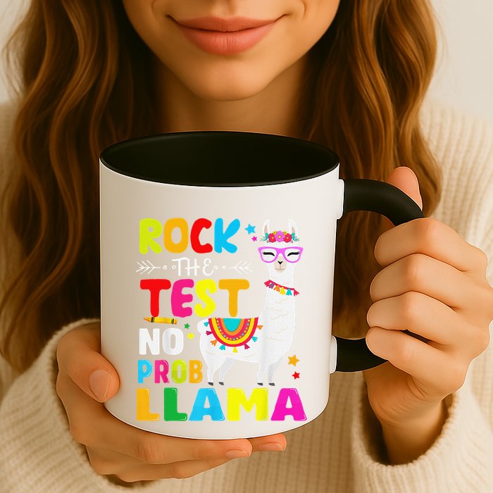Testing Day Rock The Test Teaching No Prob Llama Teacher Mug