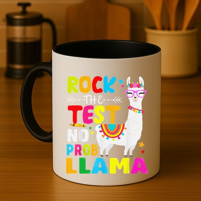 Testing Day Rock The Test Teaching No Prob Llama Teacher Mug