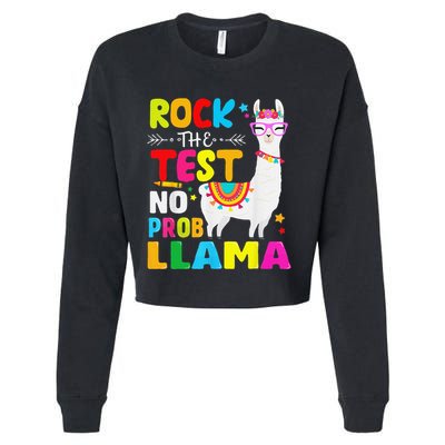 Testing Day Rock The Test Teaching No Prob Llama Teacher Cropped Pullover Crew