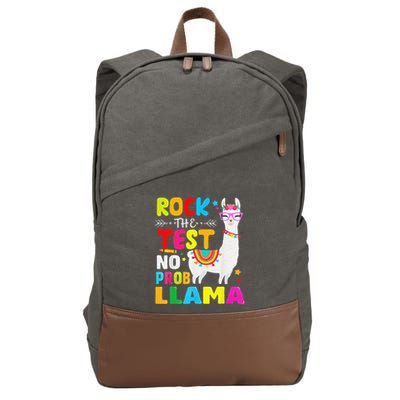 Testing Day Rock The Test Teaching No Prob Llama Teacher Cotton Canvas Backpack