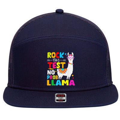 Testing Day Rock The Test Teaching No Prob Llama Teacher 7 Panel Mesh Trucker Snapback Hat