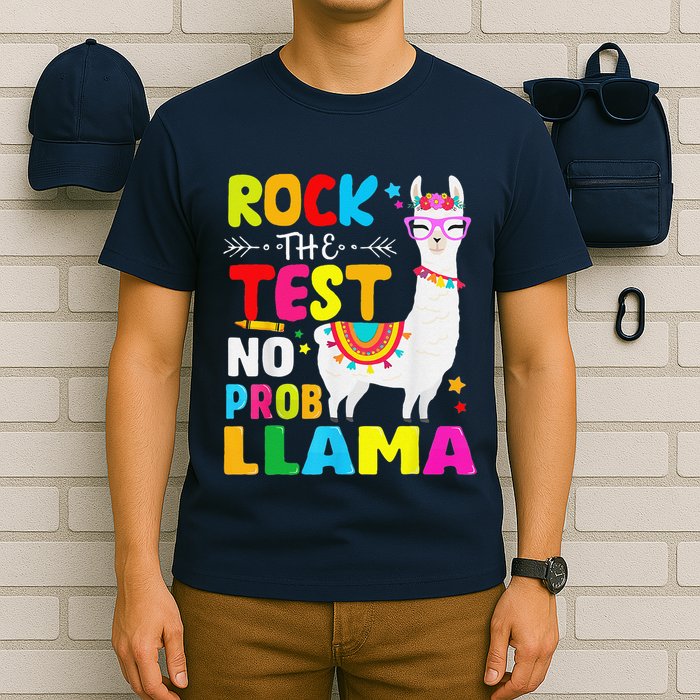 Testing Day Rock The Test Teaching No Prob Llama Teacher T-Shirt