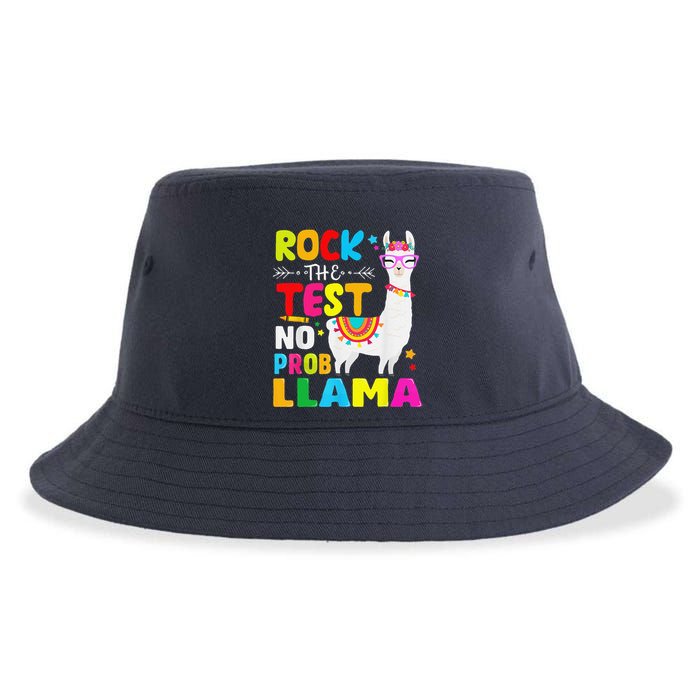 Testing Day Rock The Test Teaching No Prob Llama Teacher Sustainable Bucket Hat