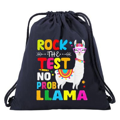 Testing Day Rock The Test Teaching No Prob Llama Teacher Drawstring Bag