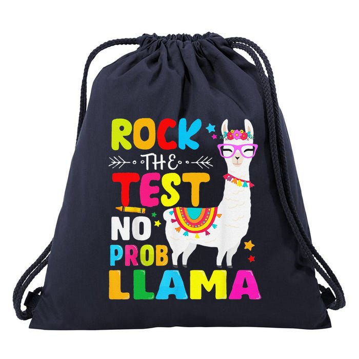 Testing Day Rock The Test Teaching No Prob Llama Teacher Drawstring Bag