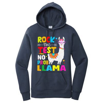 Testing Day Rock The Test Teaching No Prob Llama Teacher Women's Pullover Hoodie