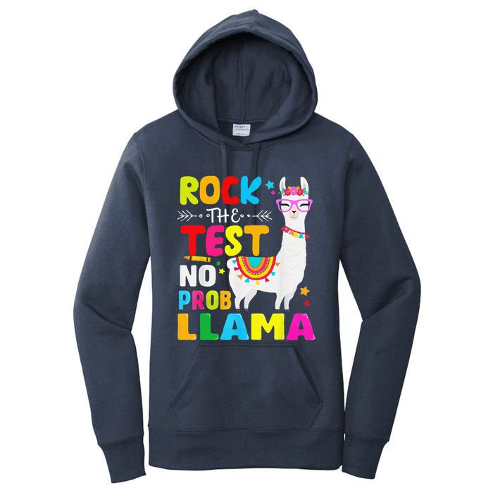 Testing Day Rock The Test Teaching No Prob Llama Teacher Women's Pullover Hoodie