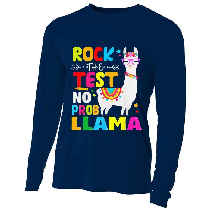 Testing Day Rock The Test Teaching No Prob Llama Teacher Cooling Performance Long Sleeve Crew
