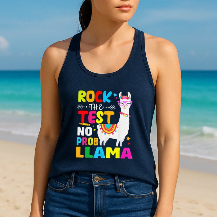 Testing Day Rock The Test Teaching No Prob Llama Teacher Womens Tank Top