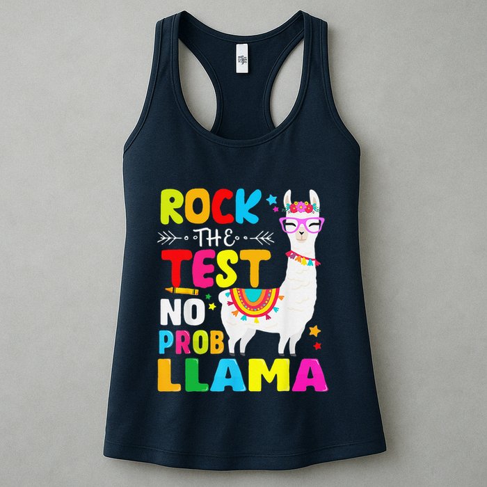 Testing Day Rock The Test Teaching No Prob Llama Teacher Womens Tank Top