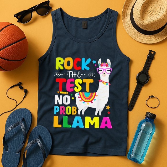 Testing Day Rock The Test Teaching No Prob Llama Teacher Tank Top