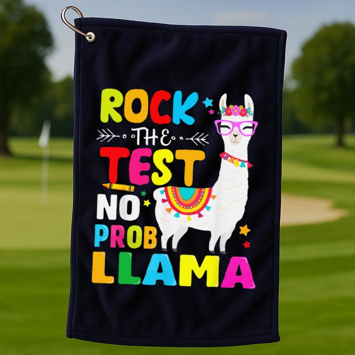 Testing Day Rock The Test Teaching No Prob Llama Teacher Golf Towel