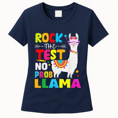 Testing Day Rock The Test Teaching No Prob Llama Teacher Womens T-Shirt