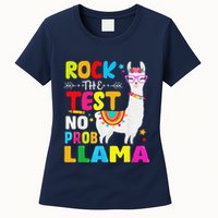Testing Day Rock The Test Teaching No Prob Llama Teacher Womens T-Shirt