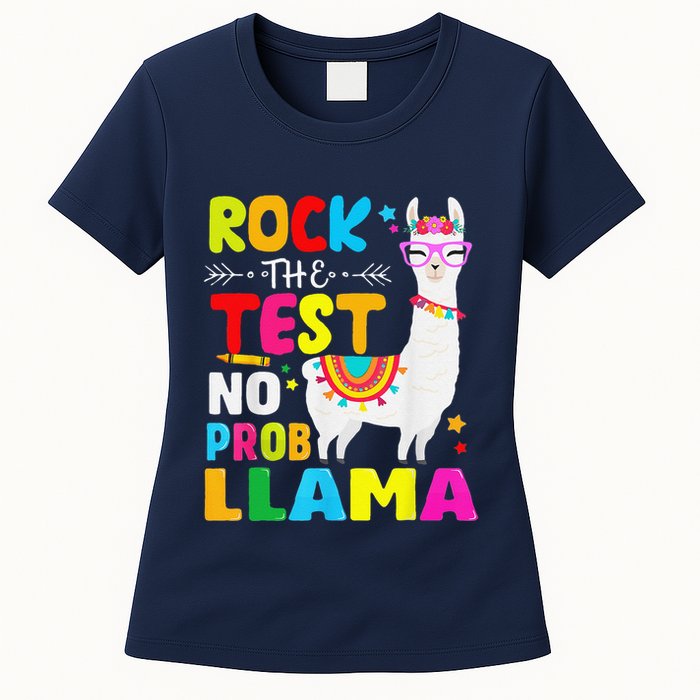 Testing Day Rock The Test Teaching No Prob Llama Teacher Womens T-Shirt