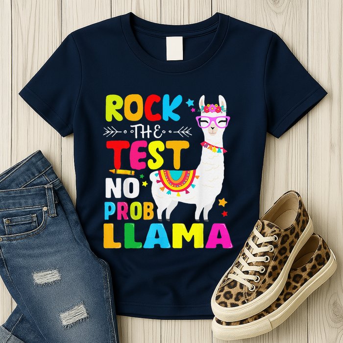 Testing Day Rock The Test Teaching No Prob Llama Teacher Womens T-Shirt