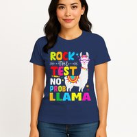 Testing Day Rock The Test Teaching No Prob Llama Teacher Womens T-Shirt