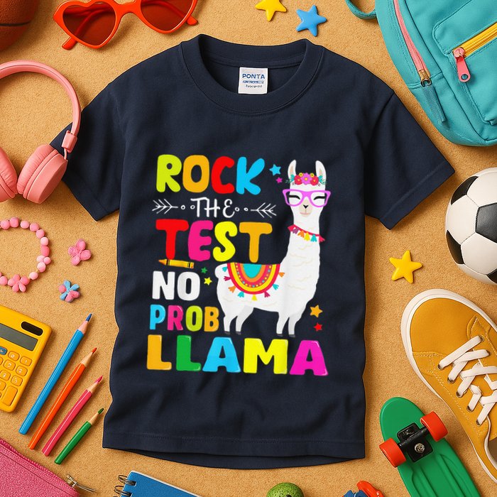 Testing Day Rock The Test Teaching No Prob Llama Teacher Kids T-Shirt
