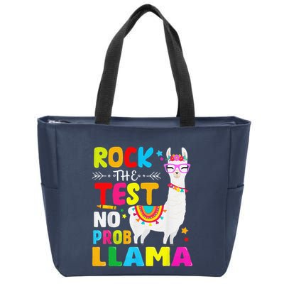 Testing Day Rock The Test Teaching No Prob Llama Teacher Zip Tote Bag